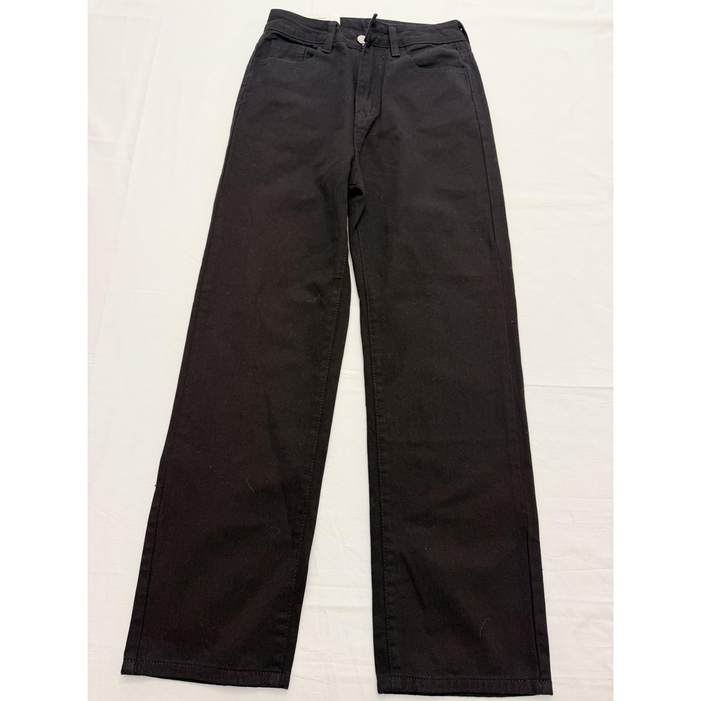 HPOQ Straight Jeans Womens XS Black Dark Wash High‎ Rise Regular 25x28 Denim